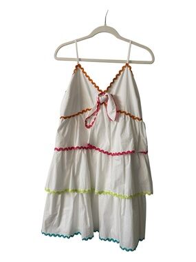 Peach Love White Tiered Sundress with Neon Ric Rac Trim